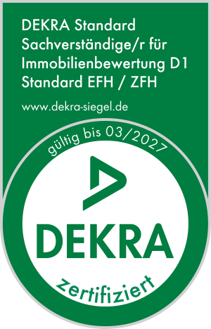 Siegel der DEKRA: DEKRA Standard Sachverständige/r für Immobilienbewertung D1 Standard EFH / ZFH